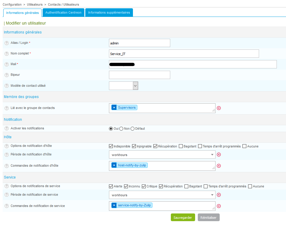 Commandes de notification